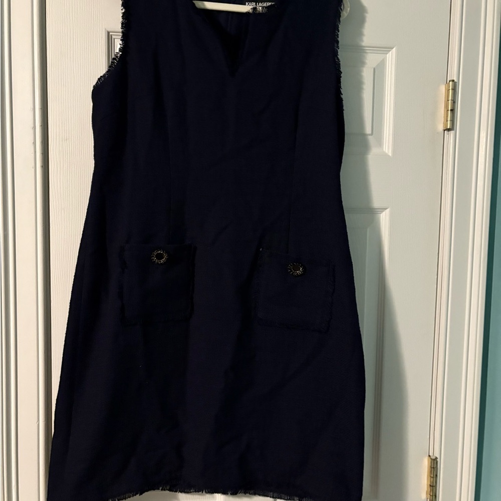 Navy Sleeveless Dress with Pockets